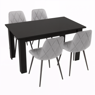 Stół kuchenny 120x80 Czarny +  4 krzesła Piado Szare